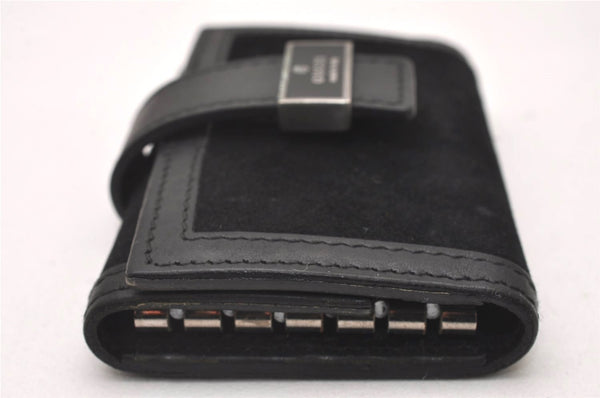 Authentic GUCCI Vintage 6 Hooks Key Case Purse Suede Leather Black 8524I