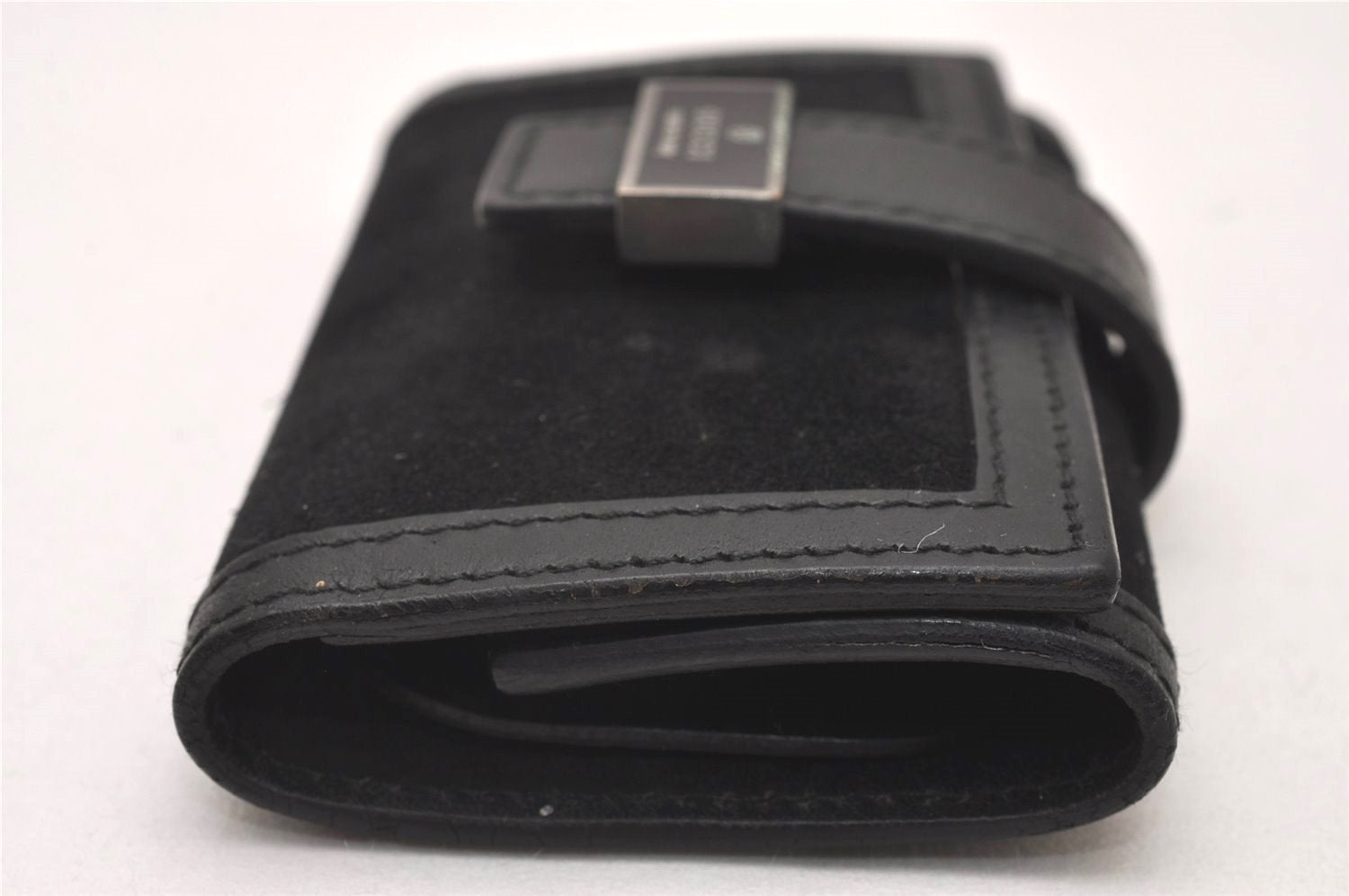 Authentic GUCCI Vintage 6 Hooks Key Case Purse Suede Leather Black 8524I