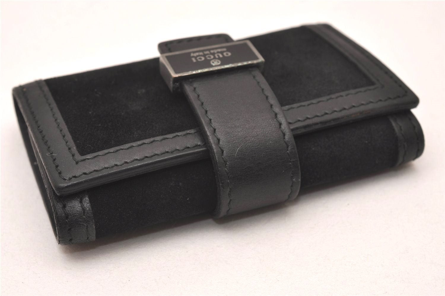 Authentic GUCCI Vintage 6 Hooks Key Case Purse Suede Leather Black 8524I
