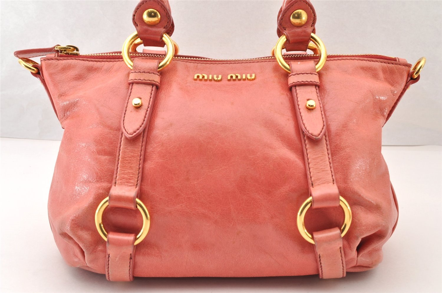 Authentic MIU MIU Leather 2Way Shoulder Cross Body Hand Bag Purse Pink 8525I