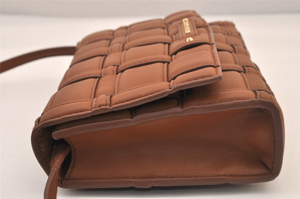 Auth Michael Kors Ivy Large Woven Leather 2Way Shoulder Clutch Bag Brown 8525M