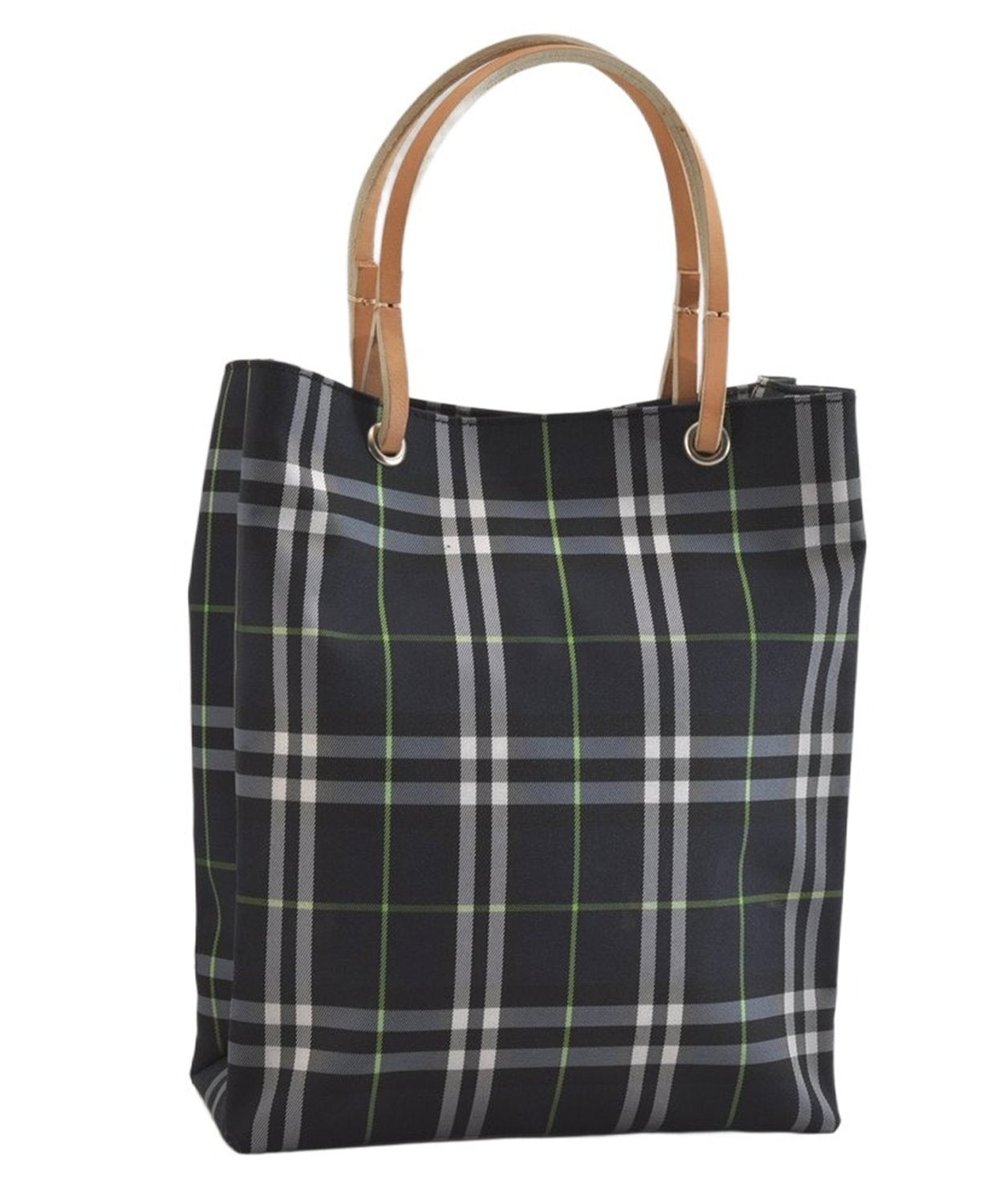 Authentic BURBERRY Vintage Check Nylon Leather Hand Bag Purse Navy Blue 8530M