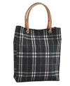 Authentic BURBERRY Vintage Check Nylon Leather Hand Bag Purse Navy Blue 8530M