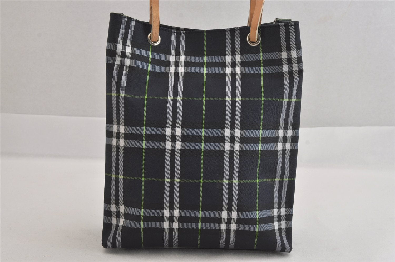 Authentic BURBERRY Vintage Check Nylon Leather Hand Bag Purse Navy Blue 8530M