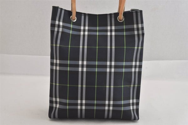 Authentic BURBERRY Vintage Check Nylon Leather Hand Bag Purse Navy Blue 8530M