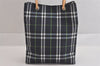 Authentic BURBERRY Vintage Check Nylon Leather Hand Bag Purse Navy Blue 8530M