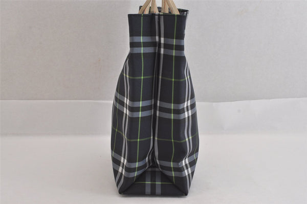 Authentic BURBERRY Vintage Check Nylon Leather Hand Bag Purse Navy Blue 8530M