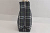 Authentic BURBERRY Vintage Check Nylon Leather Hand Bag Purse Navy Blue 8530M