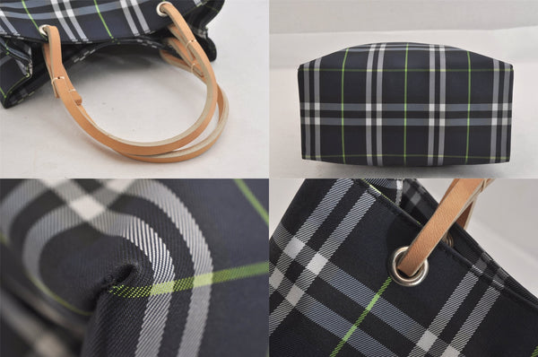 Authentic BURBERRY Vintage Check Nylon Leather Hand Bag Purse Navy Blue 8530M