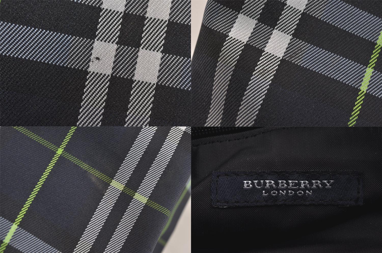 Authentic BURBERRY Vintage Check Nylon Leather Hand Bag Purse Navy Blue 8530M