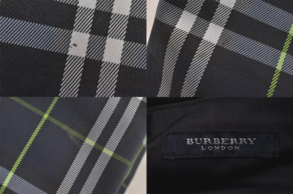 Authentic BURBERRY Vintage Check Nylon Leather Hand Bag Purse Navy Blue 8530M