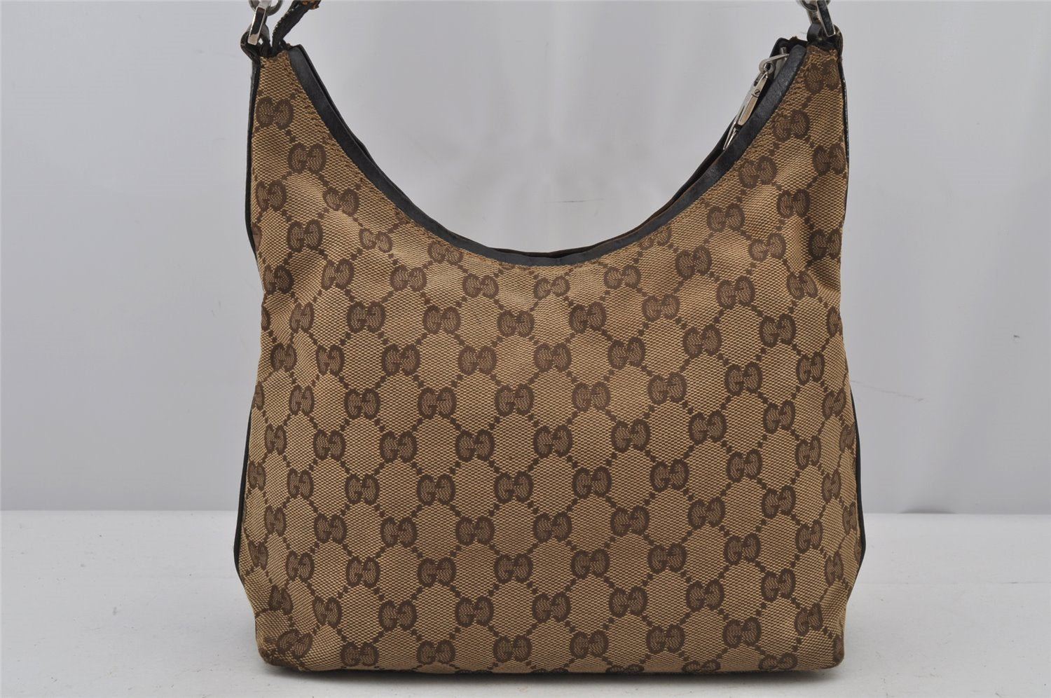 Authentic GUCCI Hand Shoulder Bag Purse GG Canvas Leather 0000602 Brown 8533J