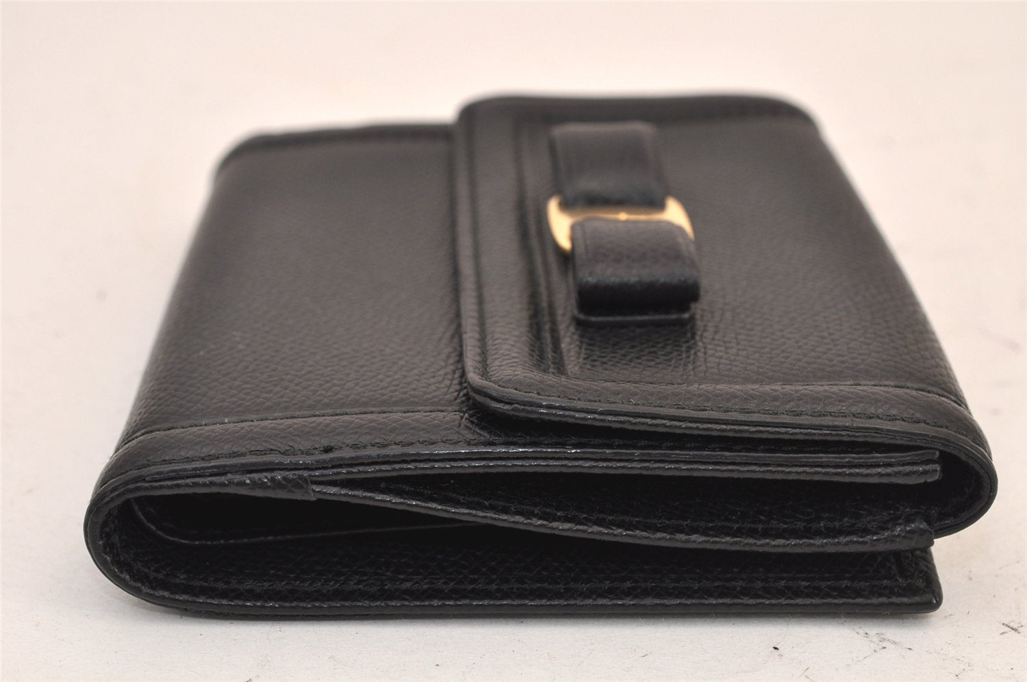 Authentic Salvatore Ferragamo Vara Rhinestone Leather Bifold Wallet Black 8534M