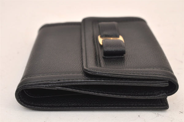 Authentic Salvatore Ferragamo Vara Rhinestone Leather Bifold Wallet Black 8534M