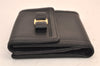 Authentic Salvatore Ferragamo Vara Rhinestone Leather Bifold Wallet Black 8534M