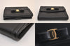 Authentic Salvatore Ferragamo Vara Rhinestone Leather Bifold Wallet Black 8534M