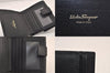 Authentic Salvatore Ferragamo Vara Rhinestone Leather Bifold Wallet Black 8534M