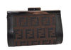 Authentic FENDI Zucchino Coin Case Purse Canvas Leather Brown Black 8535M