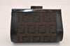 Authentic FENDI Zucchino Coin Case Purse Canvas Leather Brown Black 8535M