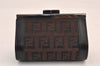 Authentic FENDI Zucchino Coin Case Purse Canvas Leather Brown Black 8535M