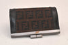 Authentic FENDI Zucchino Coin Case Purse Canvas Leather Brown Black 8535M