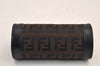Authentic FENDI Zucchino Coin Case Purse Canvas Leather Brown Black 8535M