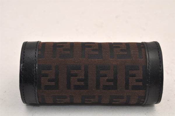 Authentic FENDI Zucchino Coin Case Purse Canvas Leather Brown Black 8535M