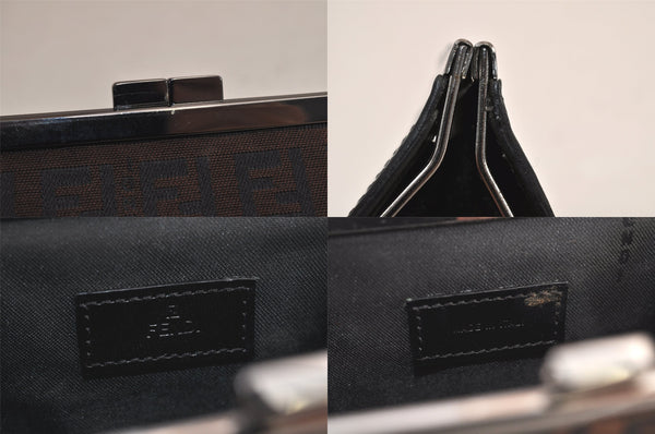 Authentic FENDI Zucchino Coin Case Purse Canvas Leather Brown Black 8535M