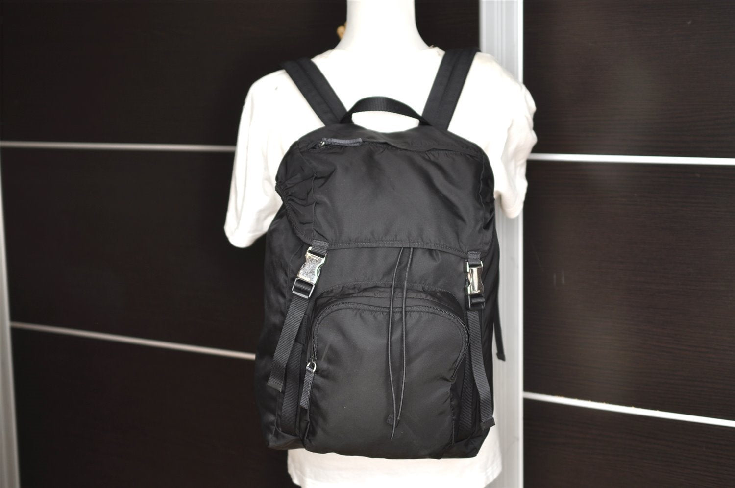 Authentic PRADA Vintage Nylon Tessuto Montagn Backpack V135 Black 8538I