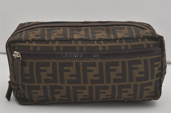 Authentic FENDI Zucca Clutch Hand Bag Purse Nylon Leather Brown Black 8541I