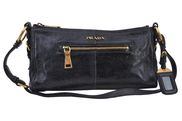 Authentic PRADA Vintage Leather Nappa Shoulder Hand Bag Purse Navy Junk 8543I