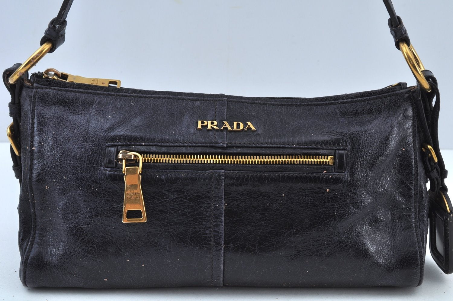 Authentic PRADA Vintage Leather Nappa Shoulder Hand Bag Purse Navy Junk 8543I