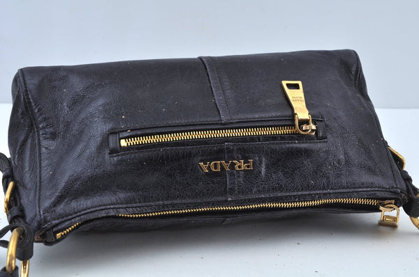 Authentic PRADA Vintage Leather Nappa Shoulder Hand Bag Purse Navy Junk 8543I