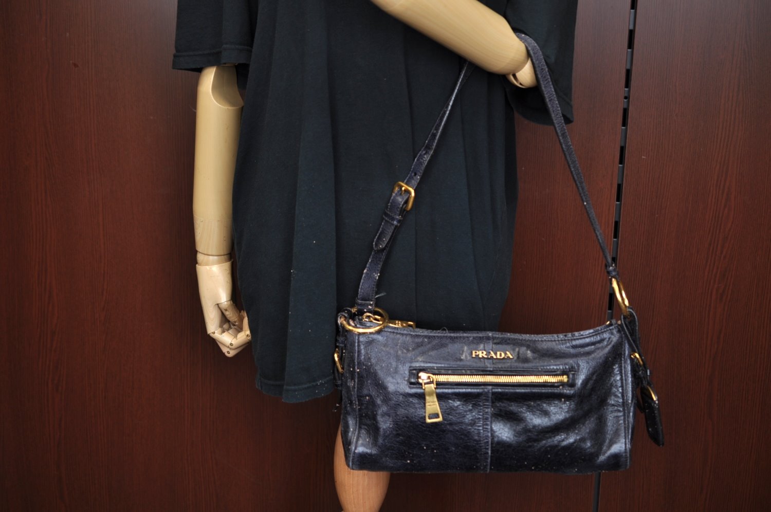 Authentic PRADA Vintage Leather Nappa Shoulder Hand Bag Purse Navy Junk 8543I