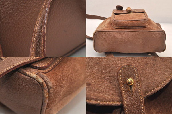 Authentic GUCCI Bamboo Drawstring Backpack Purse Suede Leather Brown 8544M