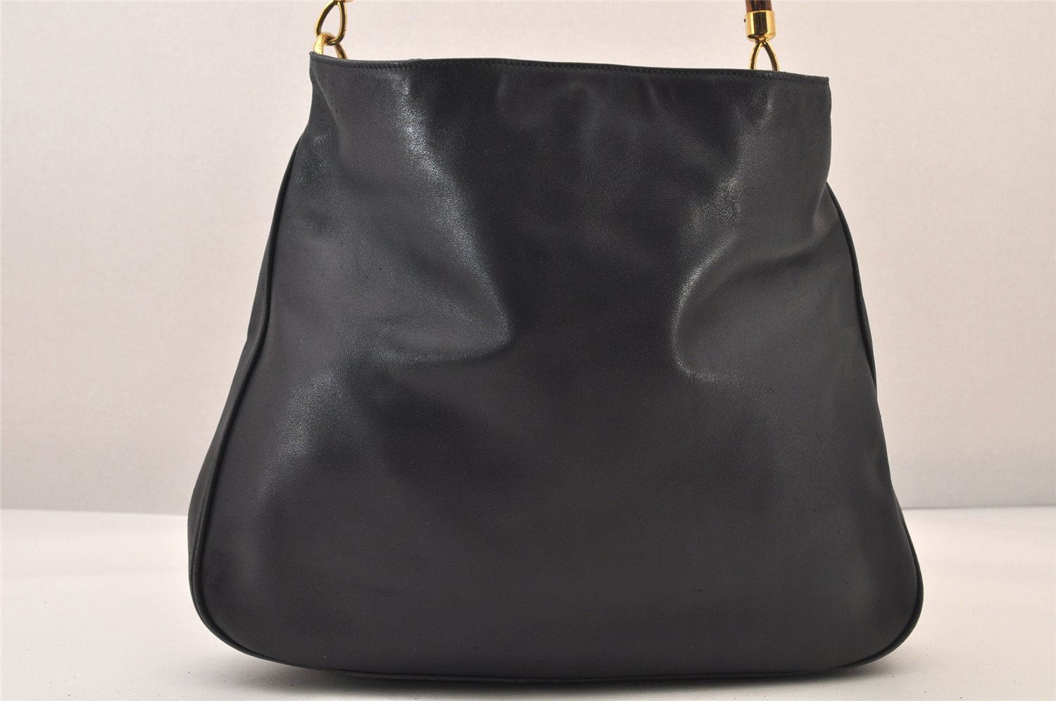 Authentic GUCCI Bamboo 2Way Shoulder Hand Bag Leather Navy Blue Junk 8545M