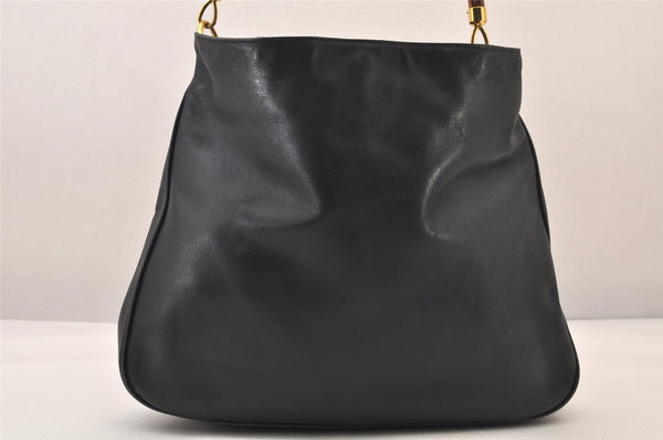 Authentic GUCCI Bamboo 2Way Shoulder Hand Bag Leather Navy Blue Junk 8545M