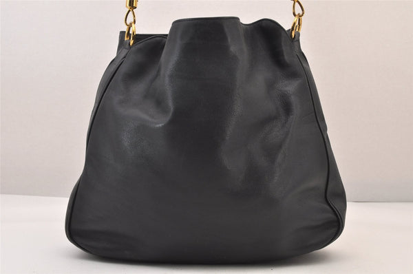 Authentic GUCCI Bamboo 2Way Shoulder Hand Bag Leather Navy Blue Junk 8545M