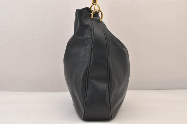 Authentic GUCCI Bamboo 2Way Shoulder Hand Bag Leather Navy Blue Junk 8545M