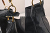 Authentic GUCCI Bamboo 2Way Shoulder Hand Bag Leather Navy Blue Junk 8545M