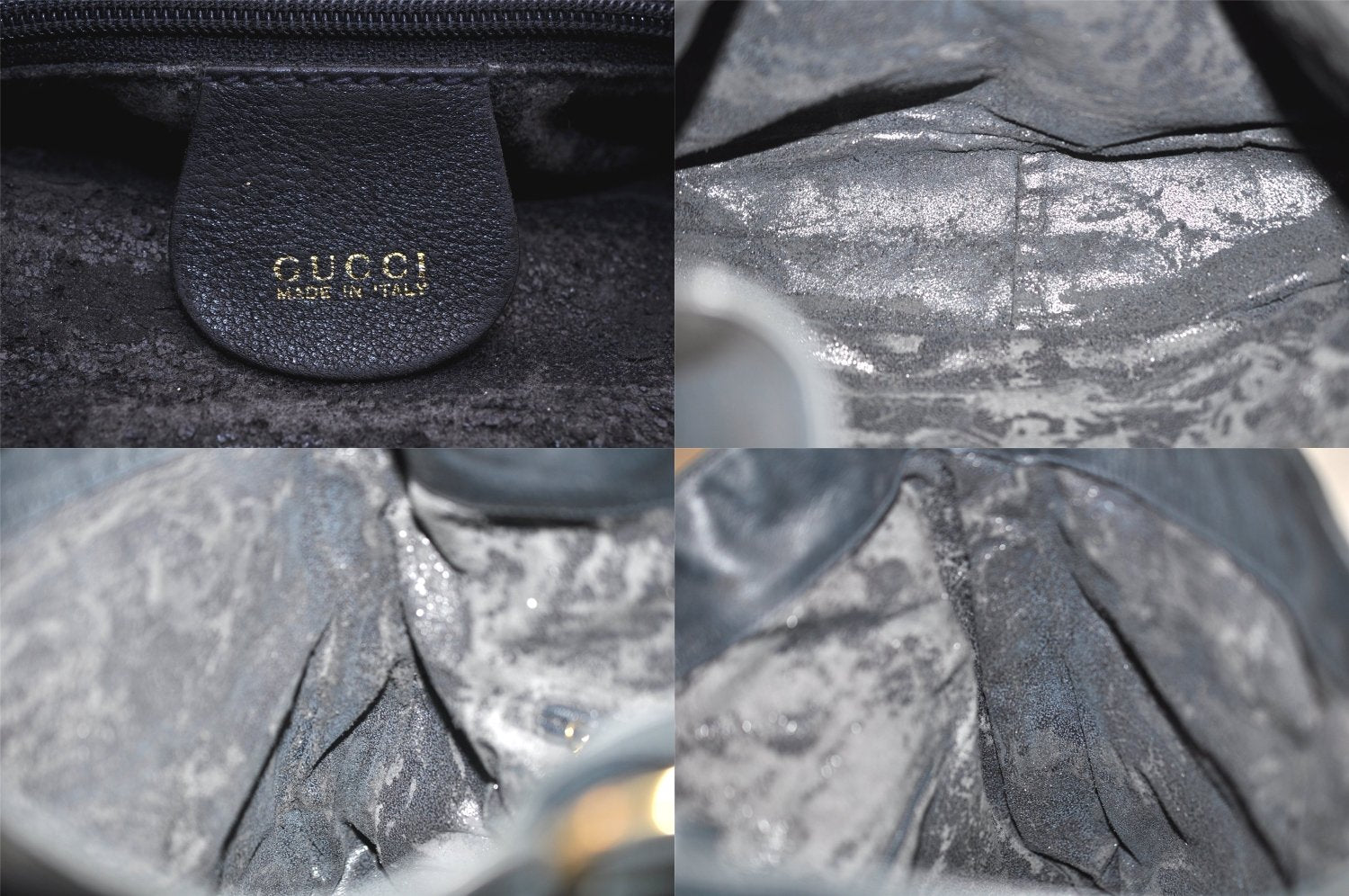 Authentic GUCCI Bamboo 2Way Shoulder Hand Bag Leather Navy Blue Junk 8545M