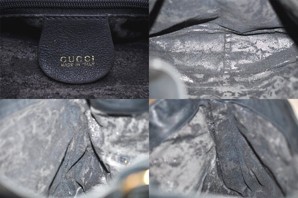 Authentic GUCCI Bamboo 2Way Shoulder Hand Bag Leather Navy Blue Junk 8545M