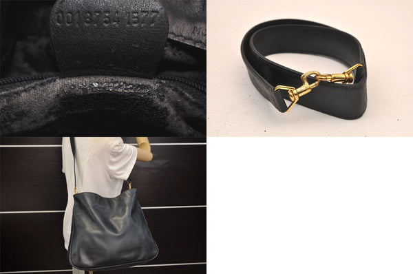 Authentic GUCCI Bamboo 2Way Shoulder Hand Bag Leather Navy Blue Junk 8545M