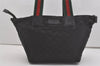 Authentic GUCCI Web Sherry Line Tote Bag GG Nylon Leather 131230 Black 8547I