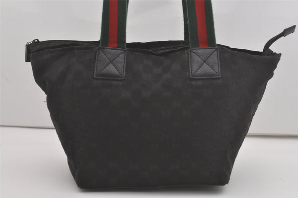 Authentic GUCCI Web Sherry Line Tote Bag GG Nylon Leather 131230 Black 8547I