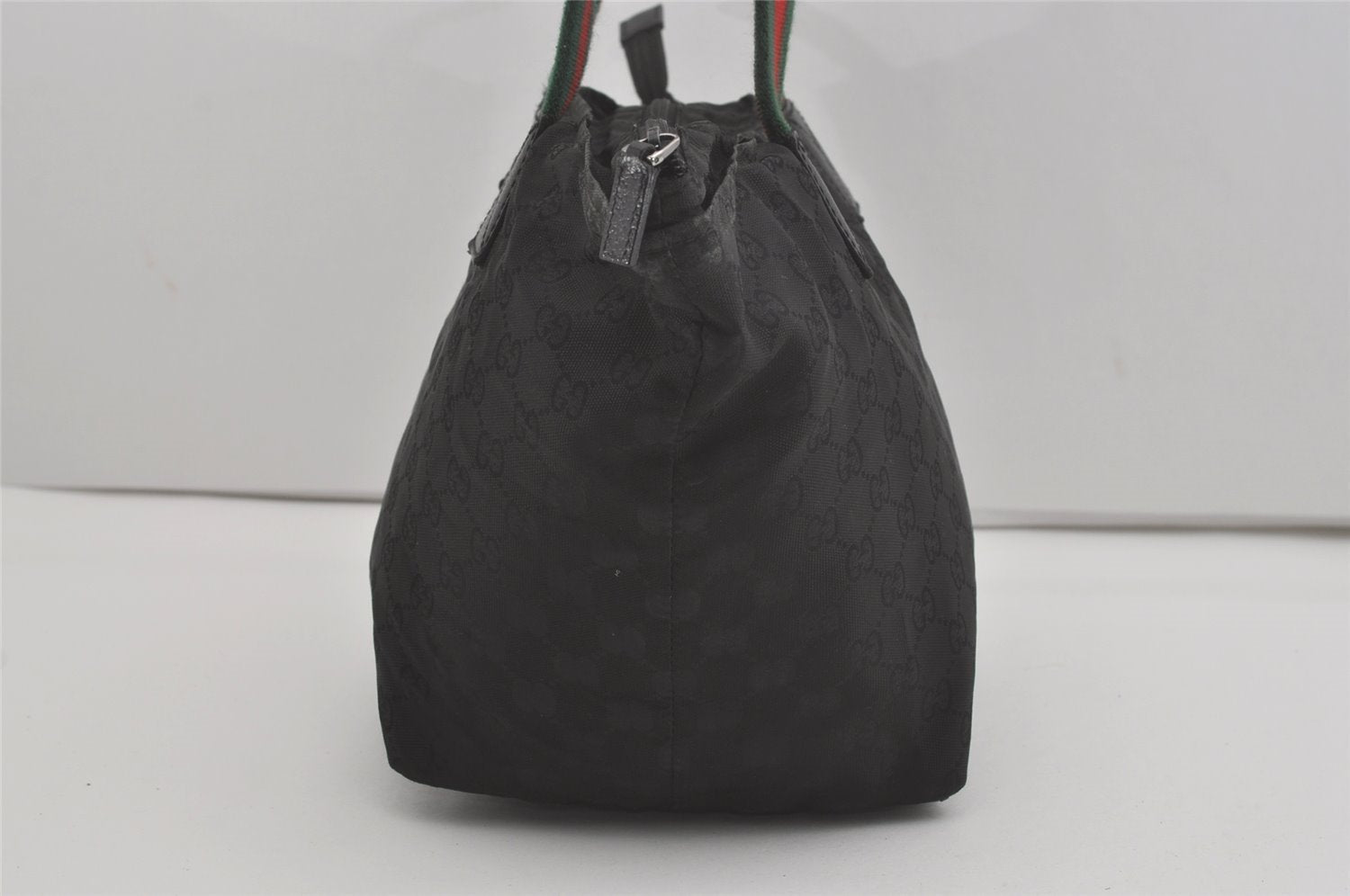 Authentic GUCCI Web Sherry Line Tote Bag GG Nylon Leather 131230 Black 8547I