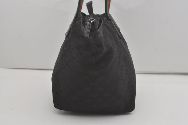 Authentic GUCCI Web Sherry Line Tote Bag GG Nylon Leather 131230 Black 8547I