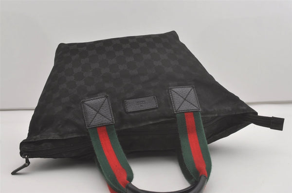 Authentic GUCCI Web Sherry Line Tote Bag GG Nylon Leather 131230 Black 8547I