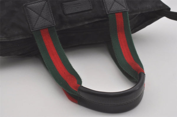 Authentic GUCCI Web Sherry Line Tote Bag GG Nylon Leather 131230 Black 8547I