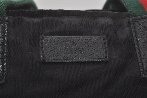 Authentic GUCCI Web Sherry Line Tote Bag GG Nylon Leather 131230 Black 8547I